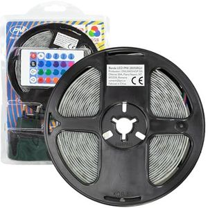 LED-strip PNI 2835RGB, RGB, IP65, siliconen, lengte 5 meter, met afstandsbediening, voeding 230 V, dimbaar, lichtspellen, 270 LED's type 2835, 12W
