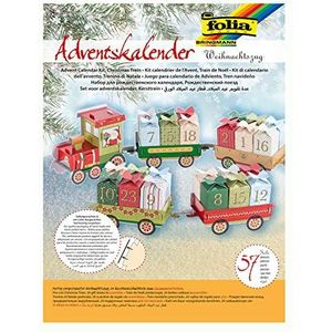 folia 9394 Adventskalender met kersttrein, 60-delige knutselset met voorgesneden spoorbaan en 24 geschenkpakketten om in elkaar te steken, ideaal voor kleine cadeaus in de advent
