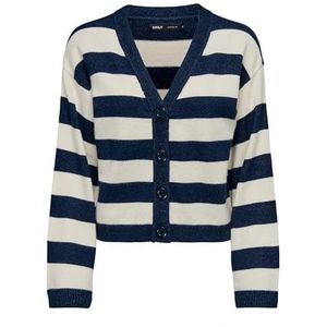 ONLY Dames Onlkatia Ls Stripe V-hals Cardi Cc KNT gebreide jas, Dress Blues/Stripes: melange/whitecap grijs, M