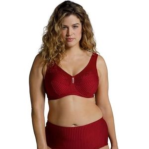 Ulla Popken Beha voor dames, zonder beugel, strasshanger, cup C-G beha, donkerrood, 100D