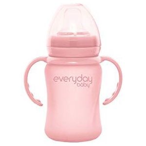 Everyday Baby Glazen drinkbeker, Healthy+ Sippy Cup, vanaf 6 maanden, siliconen omhulsel, incl. siliconen tuit, handvatten, beschermdop, 150 ml, rose pink, 30832 0302 01