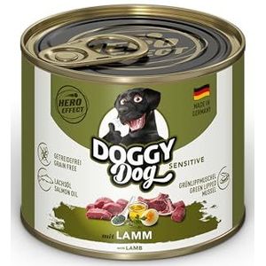 DOGGY Dog Paté Lamm Sensitive, 6 x 200 g, nat voer voor honden, graanvrij hondenvoer met zalmolie en groenlipmossel, bijzonder goed verdraagbaar compleet voer, Made in Germany