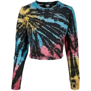 Urban Classics Dames Sweatshirt Dames Tie Dye Cropped Crewneck Pullover Sweater Sweater, zwart, XL grote maten