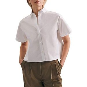 Seidensticker Dames Fashion Loose Fit Boxyblouse korte mouwen katoenen blouse, wit, 34