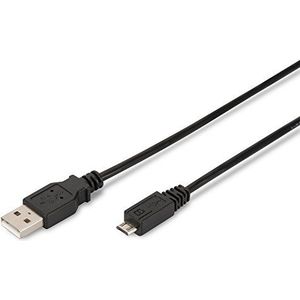 ewent Kabel USB 2.0 type A stekker naar Micro B oplaadkabel datakabel voor Samsung mobiele telefoon, GPS, camera's, mp3, dubbel afgeschermd 28 koper lood 1,8 m, zwart
