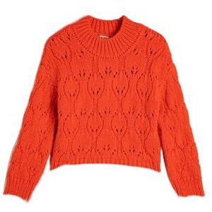 Koton Girls's Knit Ajoure ronde hals lange mouwen soft touch sweater, oranje (218), 7-8 Jaar