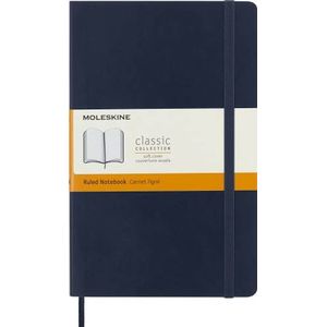 Moleskine Classic Ruled Paper Notebook, Soft Cover and Elastic Closure Journal, Color Sapphire Blue, Size Large 13 x 21 A5, 192 Pages