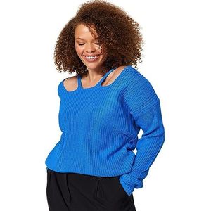 Trendyol Dames rechte lange mouwen regular sweater in plussize, blauw, 5XL