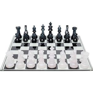 Kare Design deco object Chess, glas, zwart/wit, transparant, groot, 32 speelfiguren van glas, hoogwaardig, schaakbord, 60 x 60 cm