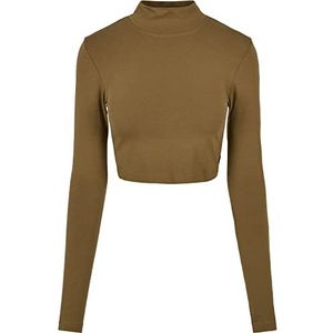 Urban Classics Dames Organic Cropped Turtelneck shirt met lange mouwen voor dames, olijfgroen, 4XL