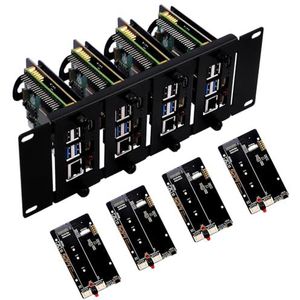 GeeekPi 10 inch 2U Rackmount voor Raspberry Pi 5, met 4 stuks PCIe naar M.2 NVMe SSD adapters, houdt tot 4 Raspberry Pi 5 boards, compatibel met DeskPi RackMate T1/T0/T2/10 inch Server Rack