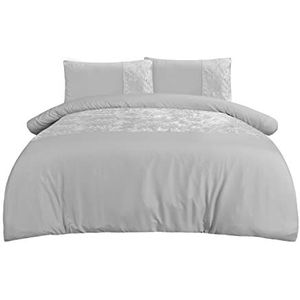 Sleepdown Beddengoedset met fluwelen manchet, zilver, luxueus, zacht, gezellig, met kussenslopen, kingsize bed (220 x 230 cm)