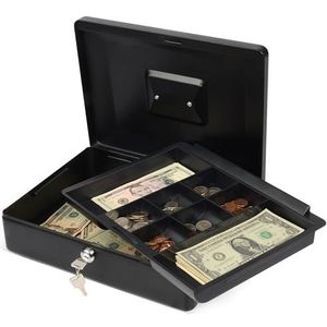 CARL Vergrendeling grote metalen kassa doos met geldbak, slotdoos, zwart