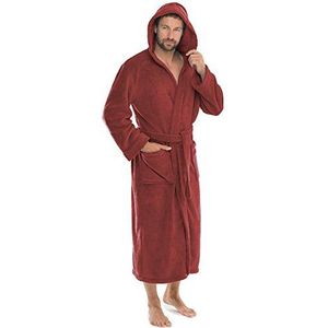 CelinaTex Florida badjas met capuchon L chili rood koraal fleece dames saunamantel heren ochtendjas huisjas