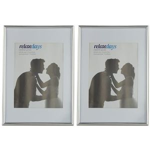 Relaxdays fotolijst A4, set, 2 stuks, passe partout 15x20 cm, glazen plaat, wissellijstjes voor muur, fotokader, zilver