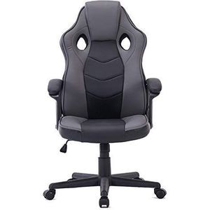 HOGAR24 ES | Gamingstoel, bureaustoel, ergonomisch voor gamers van speciale gamers, kunstleer gevoerd, hoogte en helling verstelbaar, kleur zwart en grijs