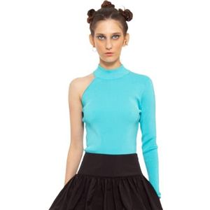 CHAOUICHE Assymetrisch gebreid jack, blauw, turquoise, maat L voor dames, Turkoois Blauw, L