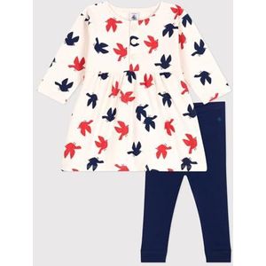 Petit Bateau Jurk met lange mouwen voor meisjes, ecru/meerkleurig, 12 Maanden
