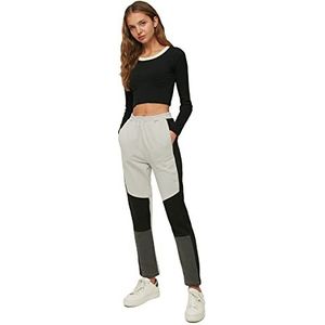 Trendyol Gray Color Blocked Basic Jogger Knitted Tracksuit Trainingsbroek Dames, Grijs, XS