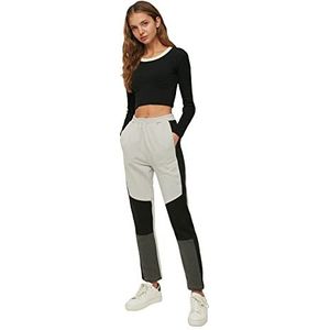 Trendyol Gray Color Blocked Basic Jogger Knitted Tracksuit Trainingsbroek Dames, Grijs, XS