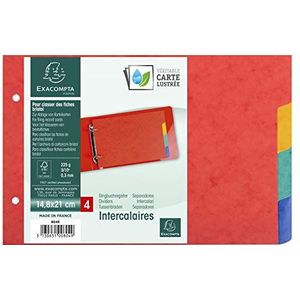 Exacompta - ref. 804E - Soepele glanskartonnen tabbladen voor Bristol steekkaarten 225g/m2 FSC® met 4 neutrale tabs - 2 ringen - Afmetingen: 148x210mm - geassorteerde kleuren