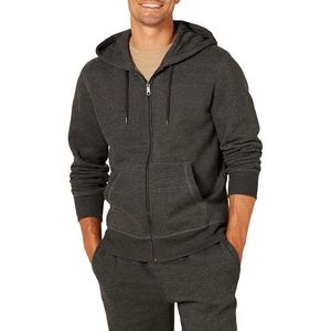 Amazon Essentials Men's Fleecetrui met volledige ritssluiting en capuchon (verkrijgbaar in grote en lange maten), Houtskoolzwart, XL-XXL