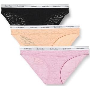 Calvin Klein Bikinibroekje voor dames, verpakking van 3 stuks, Veelkleurig (Zwart/Perzik Nougat/Mauve Mist), XS