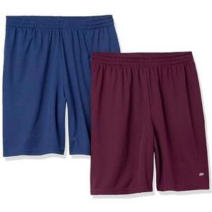 Amazon Essentials Men's Performance Tech korte broek met losse pasvorm (verkrijgbaar in grote en lange maten), Pack of 2, Bordeauxrood/Marineblauw, S
