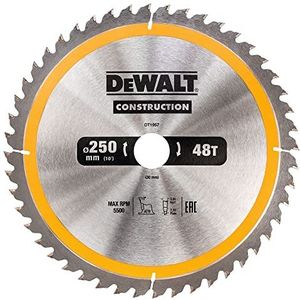 Dewalt Bouwcirkelzaagblad, Voor Stationaire Zaag/Cirkelzaagblad (250/30 mm 48WZ, Universeel Gebruik En Dwarsdoorsnede), DT1957-QZ, Geel, Eén maat