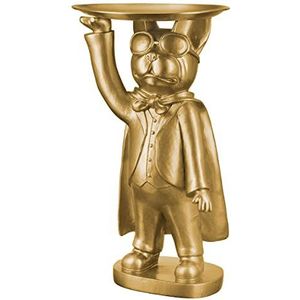 Casablanca Decoratiefiguur sculptuur van kunsthars - hond Franse buldog met dienblad - kleur: goud - geschenk tafel decoratie sleutelrek hoogte 31 cm