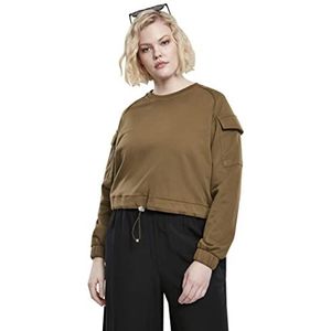Urban Classics Dames sweatshirt dames Short Worker Crewneck Pullover Sweater Sweater, Summerolive, 4XL grote maten