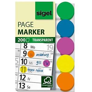 SIGEL HN301 transparante plakstippen/markeringspunten, 200 mini-strepen in het formaat 15 x 50 mm, 5 kleuren