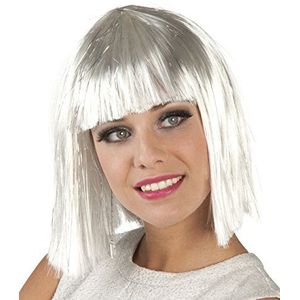 Boland 86165 - Volwassenenpruik Gigi Glamour, met klatergoud, wit-zilver, bob kapsel, synthetisch haar, hoofddeksel, carnaval, themafeest