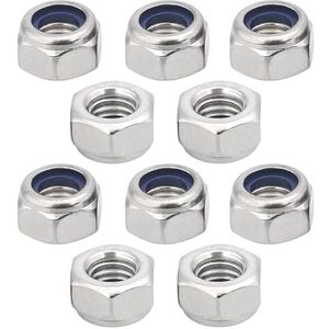 cyclingcolors 10 x zelfborgende zeskantmoeren van roestvrij staal A2 DIN 985 ISO 10511 veiligheidsmoeren van nylon voor schroeven, bouten met metrische schroefdraad, M12