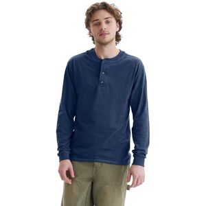 Hanes Heren=T-shirts, BeefyT Henley shirts, katoenen herenshirts met lange mouwen, marine Hei, S