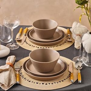 Karaca Mirum Serviesset voor 4 personen, 12-delig, hoogwaardige stoneware serviesset voor prachtige tafelarrangementen en onvergetelijke culinaire ervaringen in je huis
