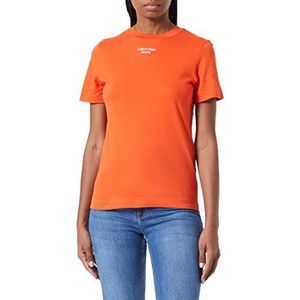 Calvin Klein Jeans Vrouwen Gestapeld Logo Moderne Rechte Gebreide Top, Koraal Oranje, XXS
