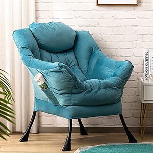 HollyHOME Luie stoel lounge stoel met armleuningen en zijvak relax fauteuil met moderne fluwelen stof en stalen frame, Lake Blue
