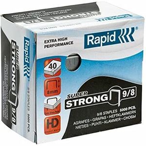 Rapid 9/8 mm Super Sterke nietjes, voor het nieten van 10-40 vellen, gebruik met zware nietmachines, gegalvaniseerde draad, doos van 5000, 24871000