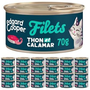 Edgard & Cooper Volwassen kattennet graanvrij kattenvoer natuurlijk voedsel set 24 x 70 g verse tonijn/inktvis, lekker en uitgebalanceerd gezond eten