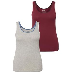 Ulla Popken Dames Tanktop Doublepack, Contrast Piping onderhemd, Lichtgrijs Mélang, 46/48 Grote maten