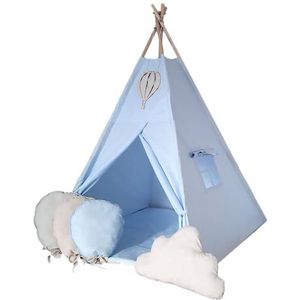 Tipoo Blue Tipi-tent + ballonkussen, stabilisator, ballonvormige hanger van hout, mat, raam