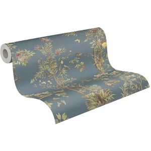 A.S. Création History of Art 2 vliesbehang bloemen 10,05 m x 0,53 m - blauw, groen, bruin, metallic - behang bladeren voor woonkamer slaapkamer - 790434