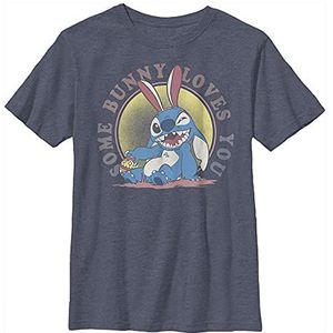 Disney Lilo & Stitch Some Bunny Loves You Boy's Crew Tee, Navy Blue Heather, X-Small, Heather Navy, XS