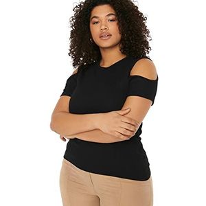 Trendyol Dames vrouw slanke standaard ronde hals brei plus grootte blouse shirt, zwart, XL, Zwart, XL