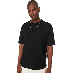 Trendyol Mannelijk duurzamer oversized basic gebreid T-shirt met ronde hals, Zwart, L