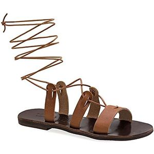 37 Lichtbruin Emmanuela lederen kalfssandalen in oude Griekse stijl, handgemaakte gladiator bindingandalen, hoge kwaliteit riem zomer schoenen veterschoenen sandalen met open tenen