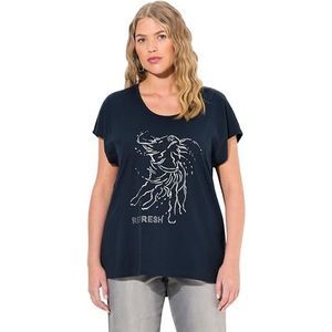 Ulla Popken Dames grote maten plus size T-shirt, metallic diermotief, oversized, ronde hals, halve mouwen, marineblauw, 42-44