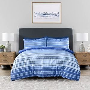 Sleepdown Gestructureerde streep marineblauw wit zacht, onderhoudsvriendelijk gezellig omkeerbaar dekbedovertrek dekbedovertrek dekbedovertrek beddengoedset met kussenslopen - King (230 cm x 220 cm)