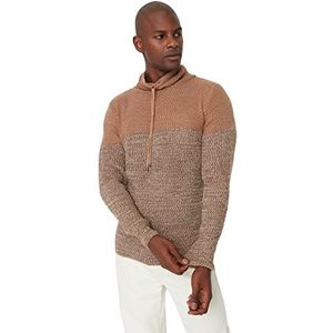 Trendyol Heren High Neck Colorblock Slim Sweater Sweater, Camel, S, Kameel, S